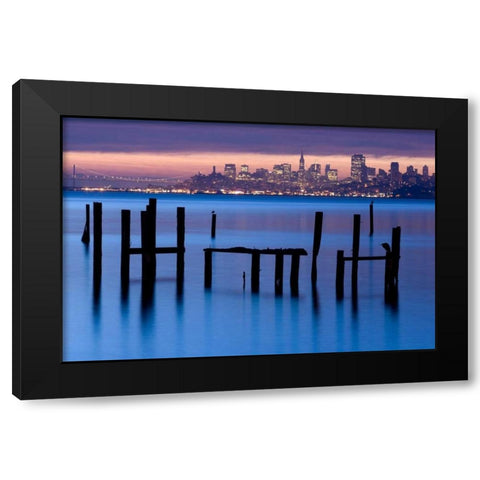 Bay Pilings  Sausalito Black Modern Wood Framed Art Print by Murray, Jeffrey