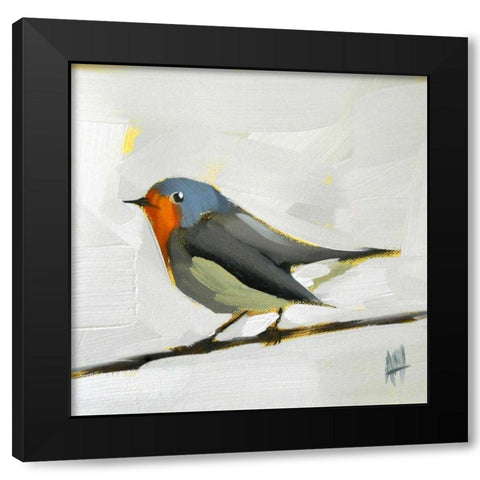 Robin on Wire Black Modern Wood Framed Art Print with Double Matting by Moulton, Angela