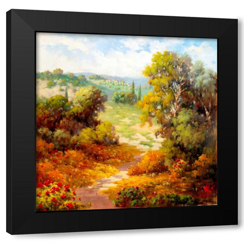 Autumn Path Black Modern Wood Framed Art Print with Double Matting by Marino