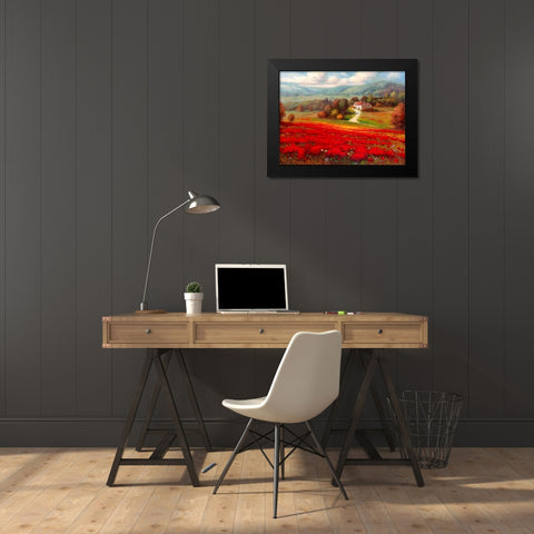 Poppy Fields Afar Black Modern Wood Framed Art Print by Marino