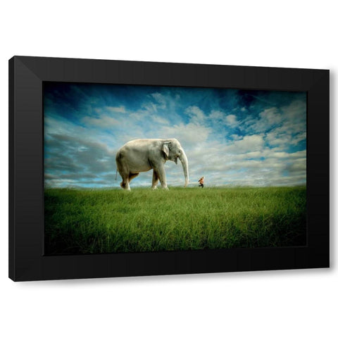 Elephant Follow Me Black Modern Wood Framed Art Print with Double Matting by Madison, Jeff