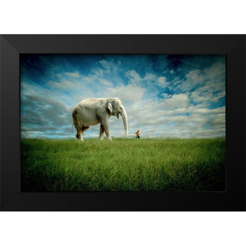 Elephant Follow Me Black Modern Wood Framed Art Print by Madison, Jeff