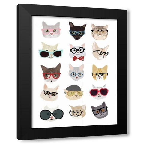 Cats with Glasses Black Modern Wood Framed Art Print with Double Matting by Melin, Hanna