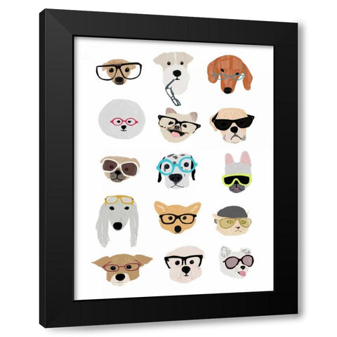 Dogs with Glasses Black Modern Wood Framed Art Print by Melin, Hanna