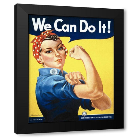 Rosie the Riveter Black Modern Wood Framed Art Print with Double Matting by Miller, J. Howard