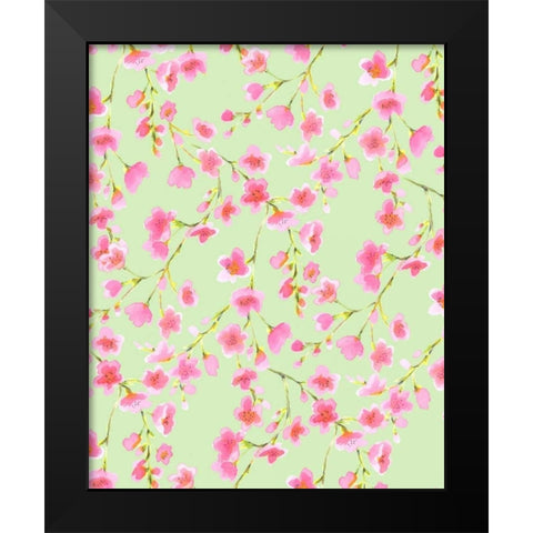 Cherry Blossom Green Black Modern Wood Framed Art Print by Maldonado, Jacqueline