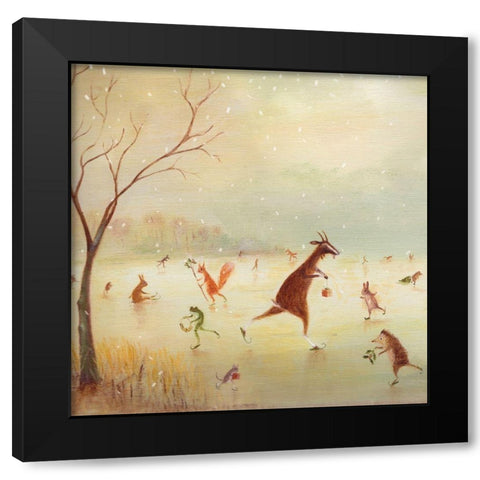 The Winter Skaters Black Modern Wood Framed Art Print by McInnes, DD