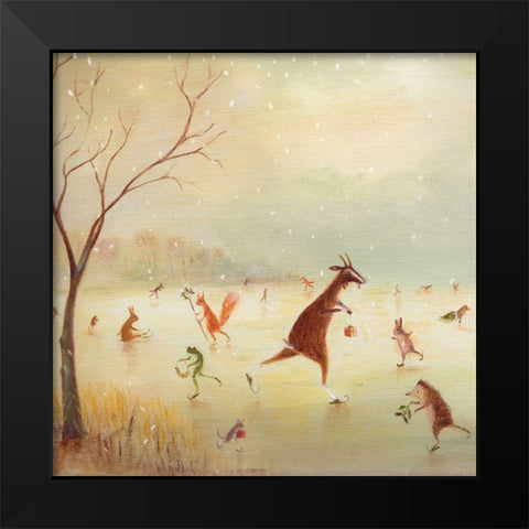 The Winter Skaters Black Modern Wood Framed Art Print by McInnes, DD
