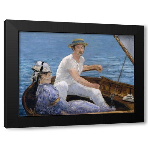 Boating Black Modern Wood Framed Art Print by Manet, Edouard