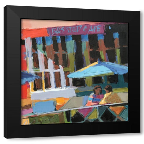 Bus Stop Cafe Black Modern Wood Framed Art Print with Double Matting by Mollica, Patti