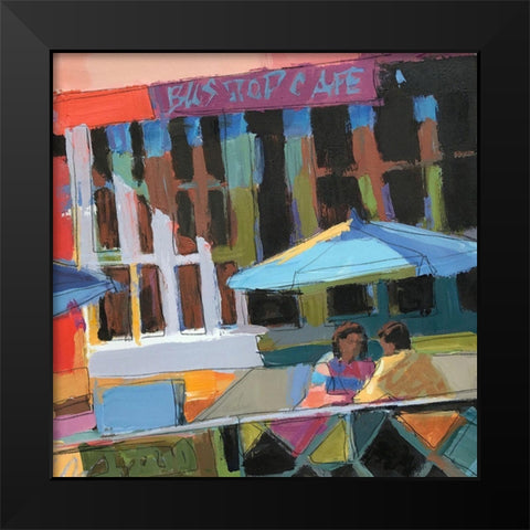 Bus Stop Cafe Black Modern Wood Framed Art Print by Mollica, Patti