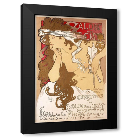 Salon des Cent 20th Exhibition Black Modern Wood Framed Art Print with Double Matting by Mucha, Alphonse