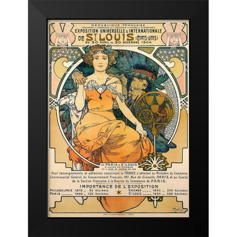 1904 St. Louis Worlds Fair Poster Black Modern Wood Framed Art Print by Mucha, Alphonse