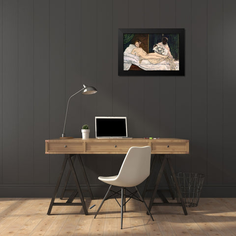 Olympia Black Modern Wood Framed Art Print by Manet, Edouard
