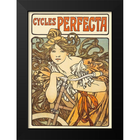 Cycles Perfecta, 1902 Black Modern Wood Framed Art Print by Mucha, Alphonse