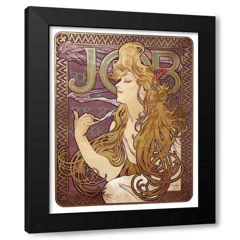Job Cigarette Rolling Papers Advertisement, 1897 Black Modern Wood Framed Art Print by Mucha, Alphonse
