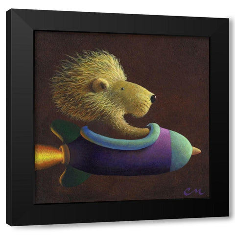 Rocket Lion Black Modern Wood Framed Art Print by Miles, Chris