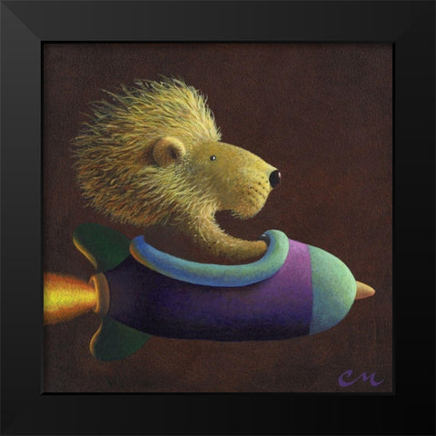 Rocket Lion Black Modern Wood Framed Art Print by Miles, Chris