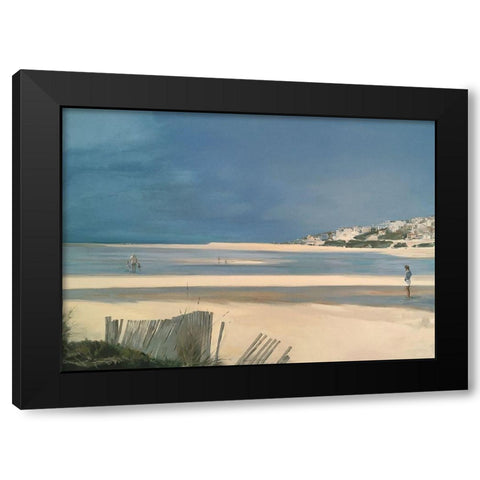 Obidos Lagoon Black Modern Wood Framed Art Print with Double Matting by Merino, Carmen