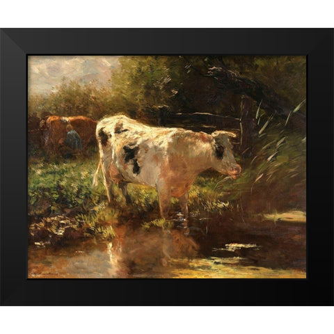 Cow beside a Ditch, c. 1885-1895 Black Modern Wood Framed Art Print by Maris, Willem