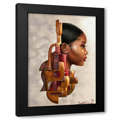 Mahogany Strings Black Modern Wood Framed Art Print with Double Matting by Muhammad, Salaam