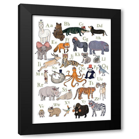ABC Party Animal Black Modern Wood Framed Art Print with Double Matting by Melin, Hanna