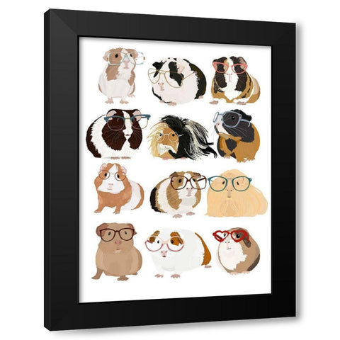 Guinea Pigs In Glasses Black Modern Wood Framed Art Print with Double Matting by Melin, Hanna