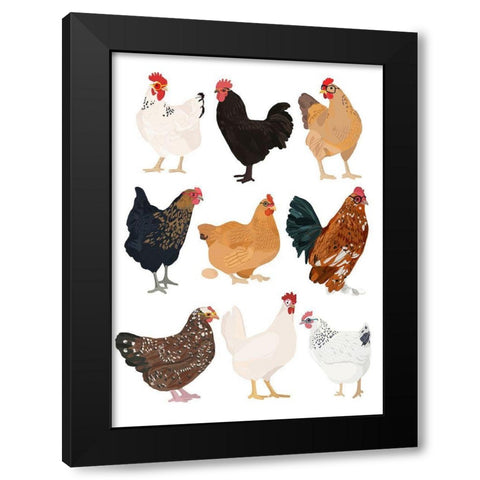 Hens In Glasses Black Modern Wood Framed Art Print by Melin, Hanna