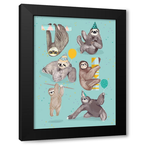 Party With Sloths Black Modern Wood Framed Art Print by Melin, Hanna