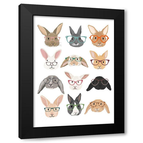 Rabbits in Glasses Black Modern Wood Framed Art Print with Double Matting by Melin, Hanna