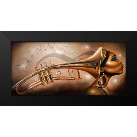 She Is Music Black Modern Wood Framed Art Print by Muhammad, Salaam