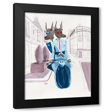 The Doberman Do Paris Black Modern Wood Framed Art Print with Double Matting by Marshall, Lucy
