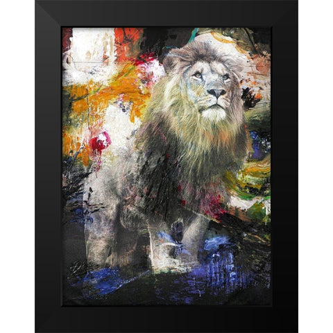 Lion Black Modern Wood Framed Art Print by Design Fabrikken