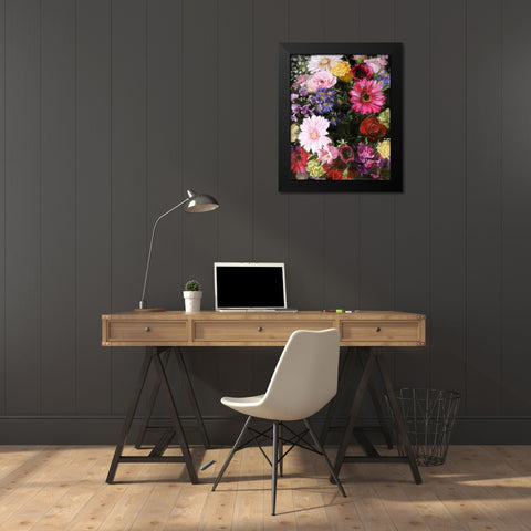 Dark Blossom Black Modern Wood Framed Art Print by Design Fabrikken