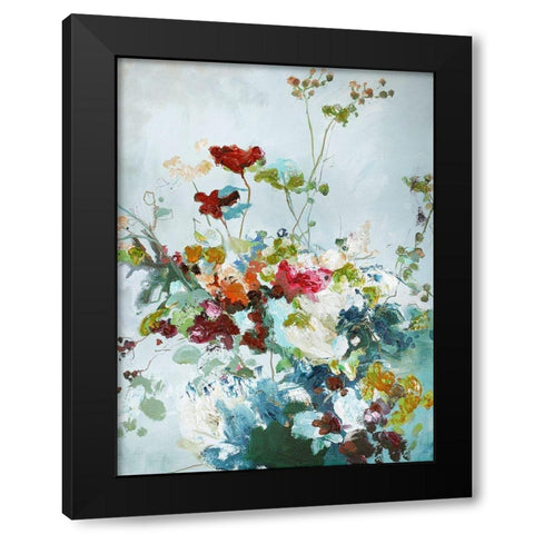 Abstract Floral 1 Black Modern Wood Framed Art Print with Double Matting by Design Fabrikken