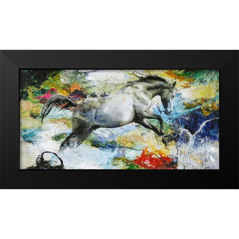 Horse Black Modern Wood Framed Art Print by Design Fabrikken