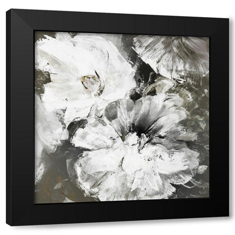 White and Gray Flowers Black Modern Wood Framed Art Print by Design Fabrikken