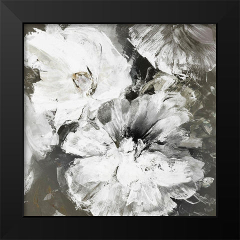 White and Gray Flowers Black Modern Wood Framed Art Print by Design Fabrikken