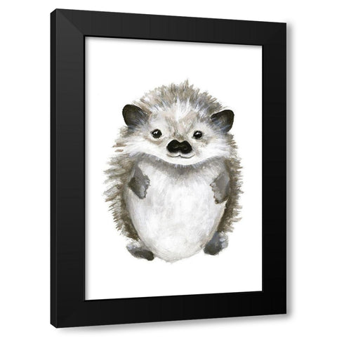 Little Hedgehog Black Modern Wood Framed Art Print by Design Fabrikken