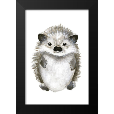 Little Hedgehog Black Modern Wood Framed Art Print by Design Fabrikken