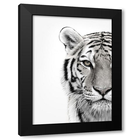 White Tiger Black Modern Wood Framed Art Print by Design Fabrikken