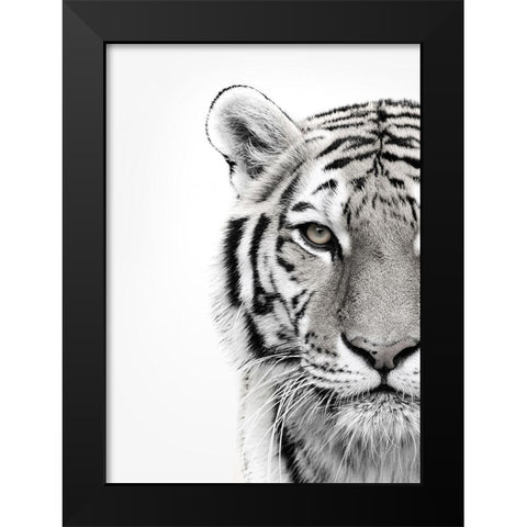 White Tiger Black Modern Wood Framed Art Print by Design Fabrikken