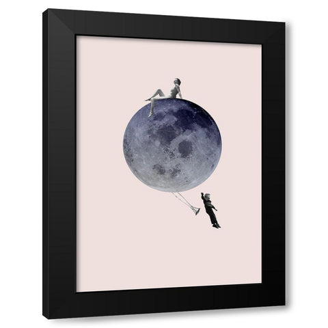 Moon Jump Black Modern Wood Framed Art Print by Design Fabrikken
