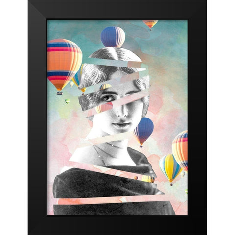 Cleo De Merode Baloons Black Modern Wood Framed Art Print by Design Fabrikken