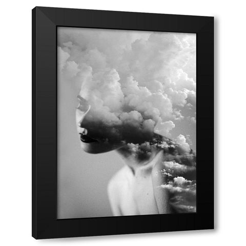 Cloudy Mind Black Modern Wood Framed Art Print by Design Fabrikken