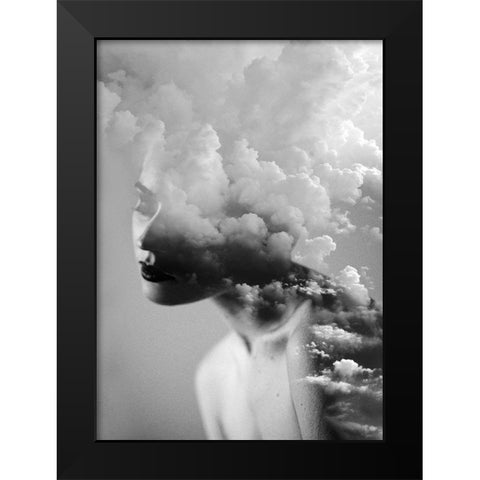 Cloudy Mind Black Modern Wood Framed Art Print by Design Fabrikken