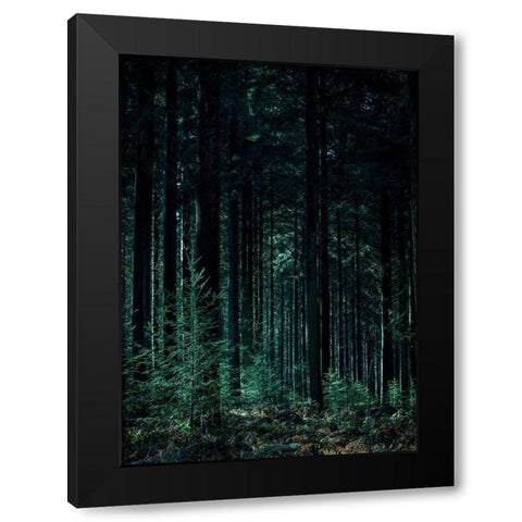 Deep Green Black Modern Wood Framed Art Print by Design Fabrikken