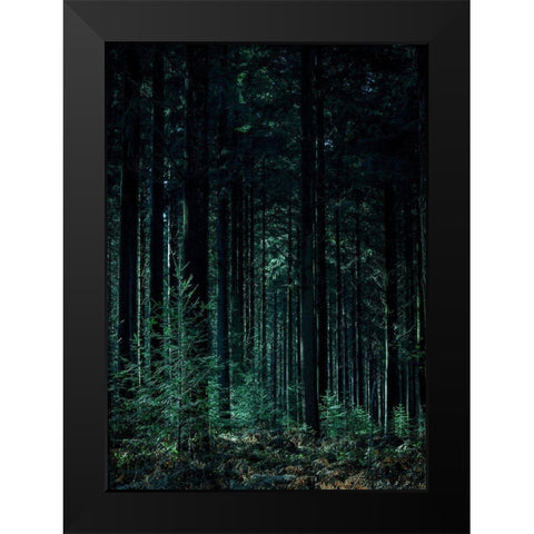 Deep Green Black Modern Wood Framed Art Print by Design Fabrikken