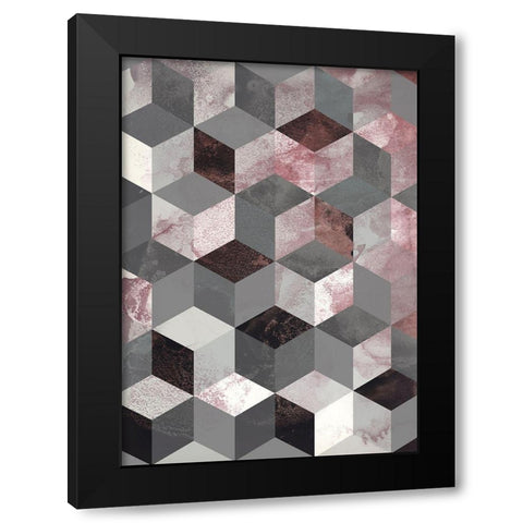 Cubes Rose Black Modern Wood Framed Art Print with Double Matting by Design Fabrikken