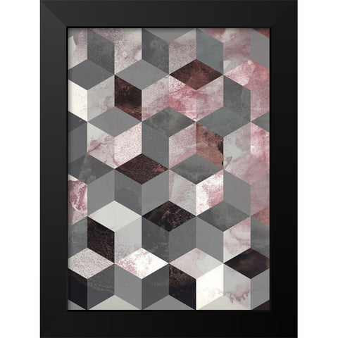 Cubes Rose Black Modern Wood Framed Art Print by Design Fabrikken